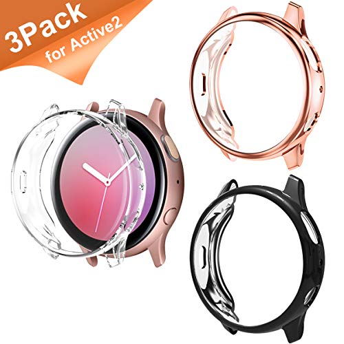 Zaroto Zaroto Case For Samsung Galaxy Watch Active 2 44mm 3 Pack Full Smartwatch Screen Protector Cover For Samaung Galaxy Watch Active 2 44mm Shock Proof Anti Scratch Bumper Case Silver Black Rose Gold From