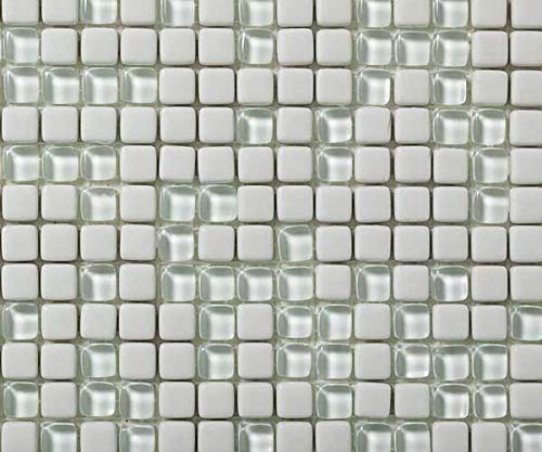 Mosaïque blanche en verre recyclé et verre cristal, 10 x 10 mm. Idéal pour les cuisines, salles de bains, zones de living, zones humides et piscines Cover