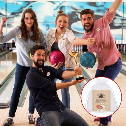 Misdary 24 Sets Bowling Lapel Pins Gifts Include Bowling Pins Cards Organza Bags for Player Sports Lover Birthday Party Favors Game Awards for Backpack Purse Bag Jackets Backpacks Souvenirs Charms