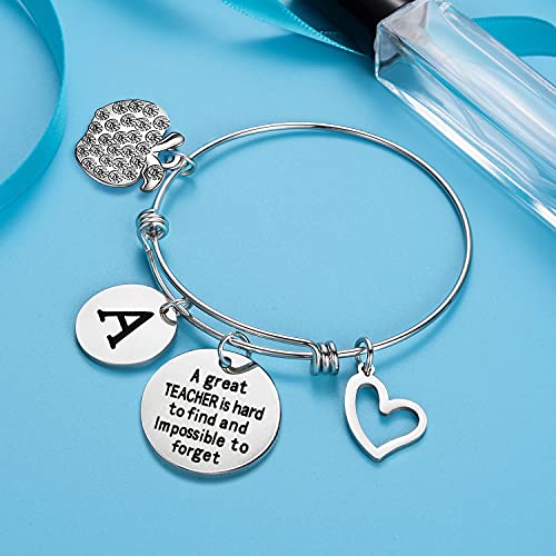 Malyunin Teacher Appreciation Gifts Teacher Initial Bracelet Thank You Teacher Bangle Bracelet Birthday Gift Christmas Gifts For Teacher thumb #1