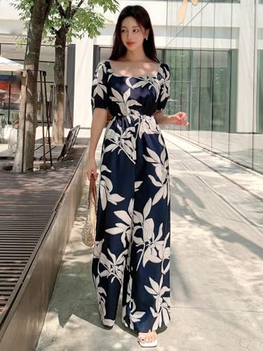 Image of LITZO Dress for Women | Long Rayon Dress for Women's | Floral Wide Leg Long Jumpsuit with Pockets | Regular Jumpsuit for Women (137-138)