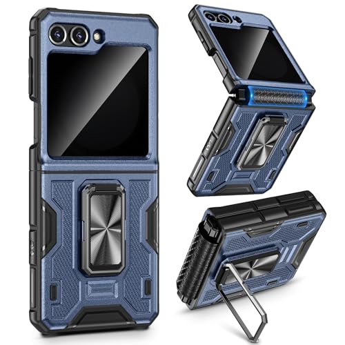 Image of VEGO for Galaxy Z Flip 5 Case with Built-in Privacy Screen Protector | Anti-Peeping Hinge Protection & 360 Ring Kickstand Full Body Protective Drop /Shock Proof Hard Case for Samsung Flip 5-Blue
