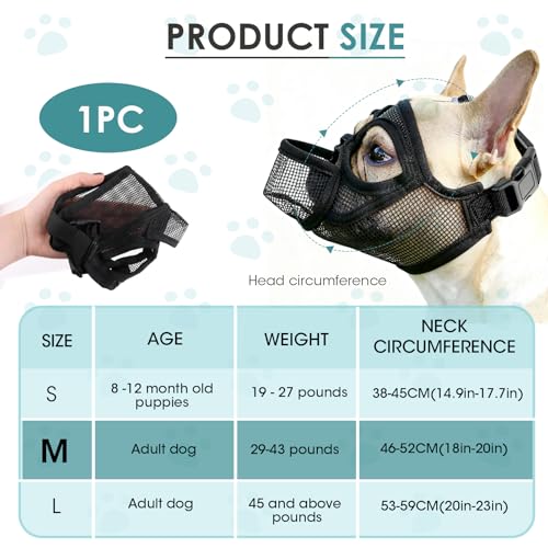 Französische Bulldogge Maulkorb, Maulkorb Kleine Hunde Maulkörbe Giftköderschutz Hund Mesh Dog Muzzle Anti Biting Kauen Bellen Hundemaulkorb mit Abgeflachter Schnauze Deutscher (M)