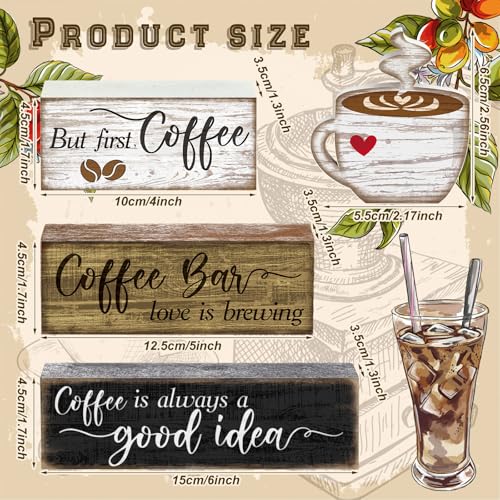 Image of Moucuny 4 Pcs Wooden Coffee Bar Tabletop Decor Coffee Tiered Tray Decor Rustic Wood Bar Sign Gift Farmhouse Table Centerpiece Farmhouse Decorations for Home Kitchen
