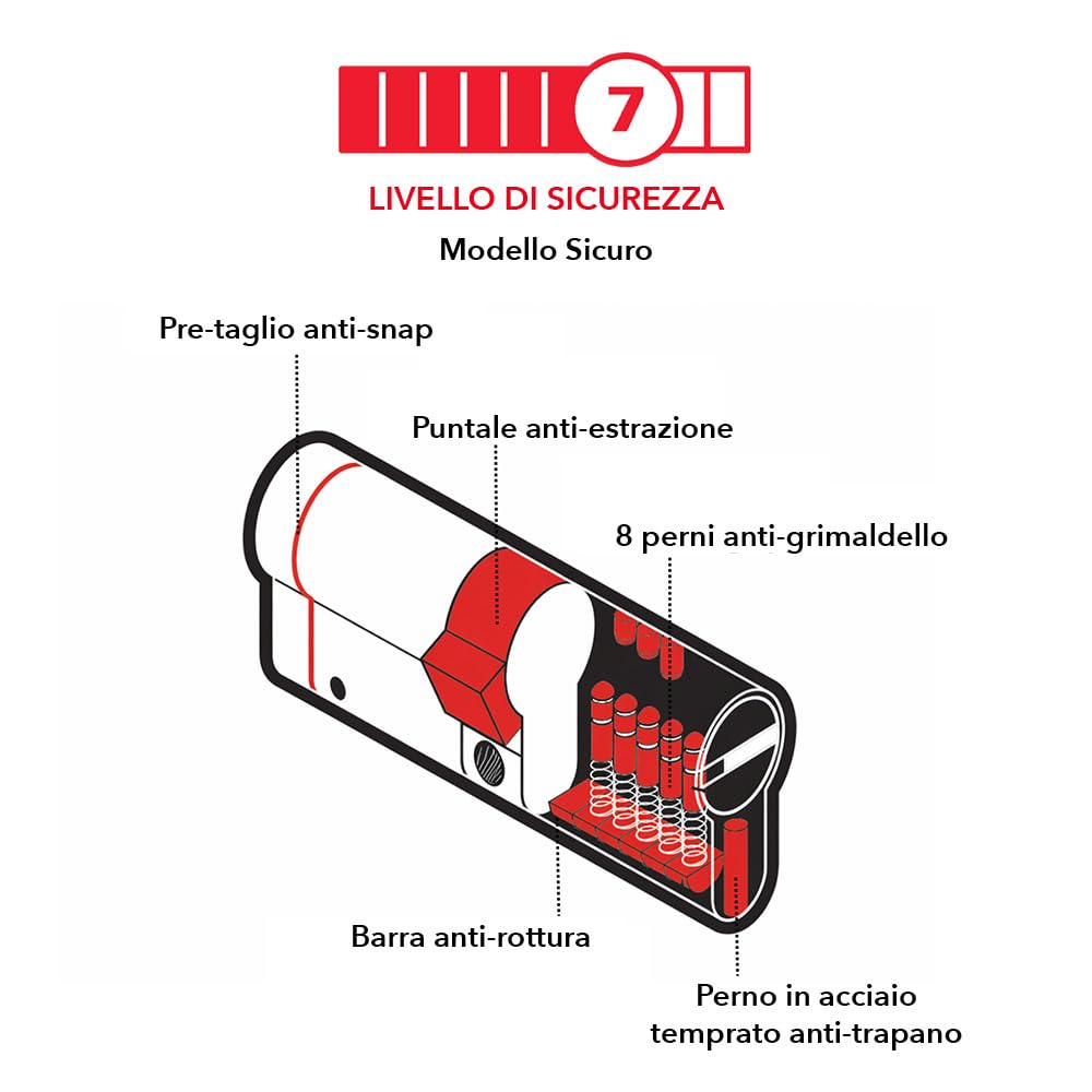THIRARD - Cilindro Trafic 12 Alta Sicurezza - Set di 2 - Nichel - Ø 30 x 30 mm - 8 Pistoncini - Anti-Strappo, Anti-Perforazione, Anti-Scasso - 10 Chiavi Piatte Reversibili - Grigio