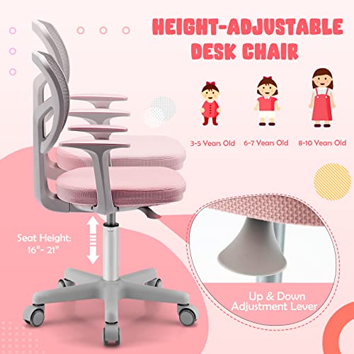 Honey Joy Kids Desk Chair, Height Adjustable Children Study Chair, Swivel Mesh Task Student Chair, Sit-Brake Casters, Child Computer Desk Chair For Boys Girls Age 3-10 (Pink) #TOP3