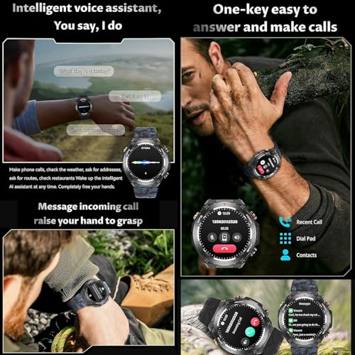 Image of Shyenah KC82 Adventure GPS Smartwatch-1.45 HD| Military Design, 1ATM Water Resistant | Compass, Altimeter & Barometer| HR, BP & SpO2 Monitoring| Bluetooth Calling|Huge 650mAh Battery(Camouflage Black)