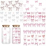 6 Sheets Bows DTF Stickers, Pink Bow DTF Cup Wraps Cute Bow Transfer Stickers Water Bottle Decals for DIY 16 Oz Glass Water Bottle Coffee Cups Crafts