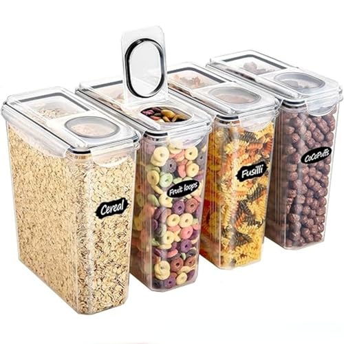 crayfomo 4 envases de comida plásticos de los PP de las PC herméticos para el cereal, Cornflakes, almacenamiento de la harina