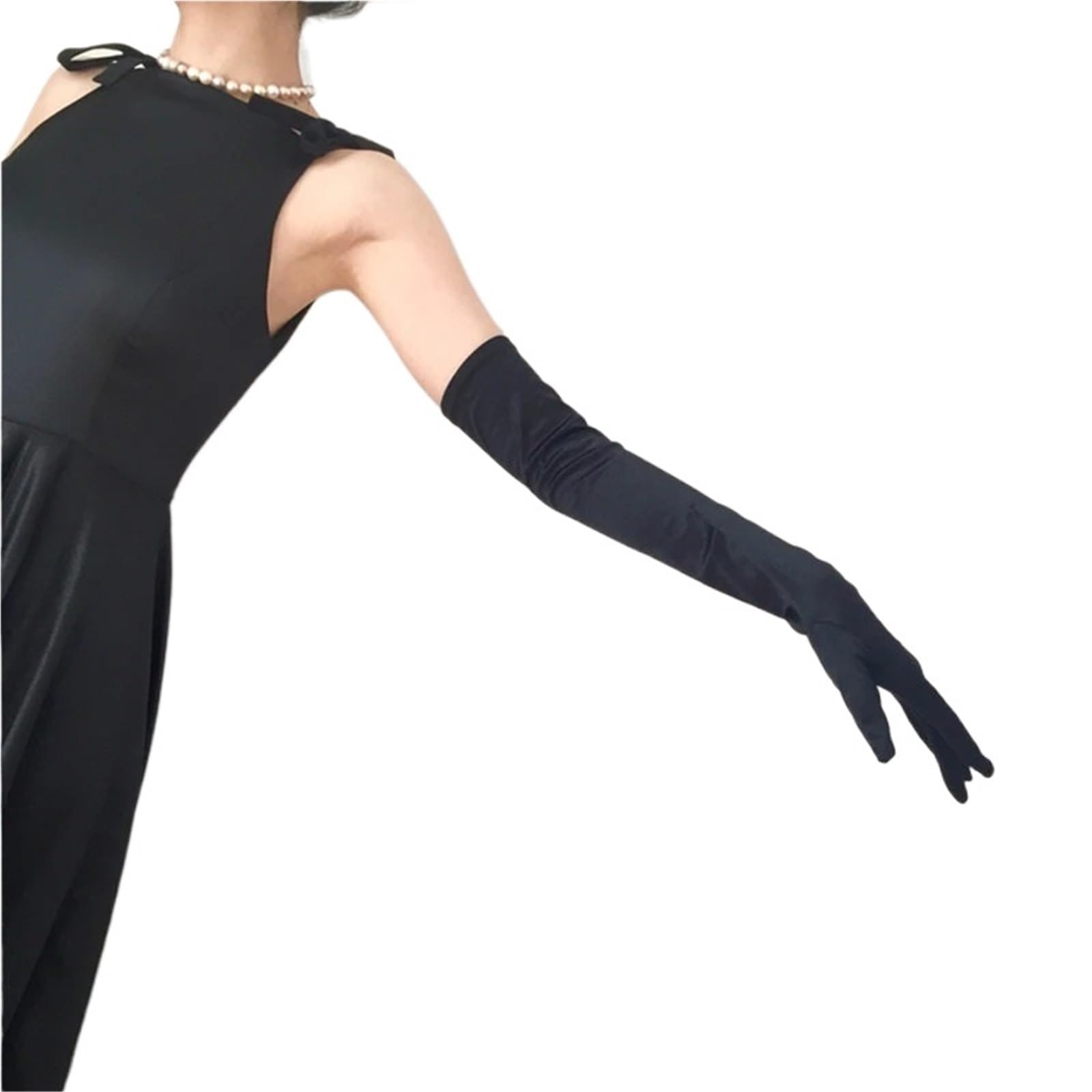 Guanti Lunghi In Raso Guanti da sposa in raso di seta sopra la lunghezza del gomito Accessorio donna elastico elasticizzato nero