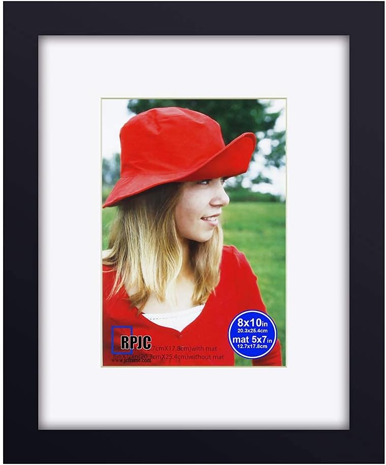 RPJC 2 Pcs Sets Solid Wood Picture Frame Display Photo 8x10 mat 5x7 inch and 11x14 mat 8x10 inch Black