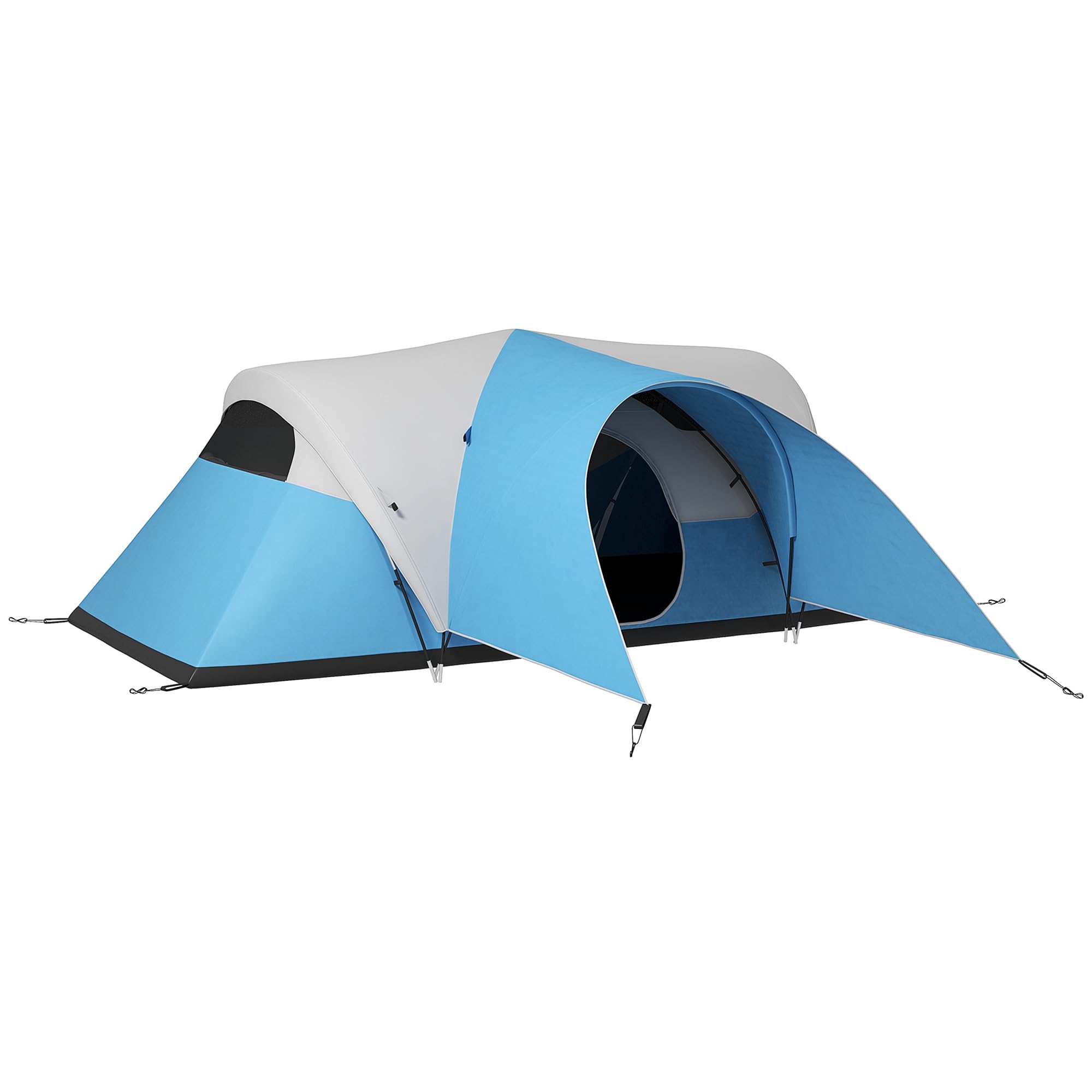 Outsunny 5-6 Man Camping Tent, 3000mm Waterproof Family Tent with Porch and Sewn in Groundsheet, Portable with Bag, for Fishing Hiking Festival, Blue