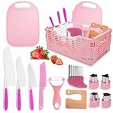 3 4 5 Year Old Girl Gifts, Exssary Kids Knife Set for Real Cooking Toys for 3 4 5 6-8 Year Old Girls Montessori Toddler Kitchen Tools Cutting Board Knives Birthday Gift Girls Toys Age 4-6 7-10 Pink