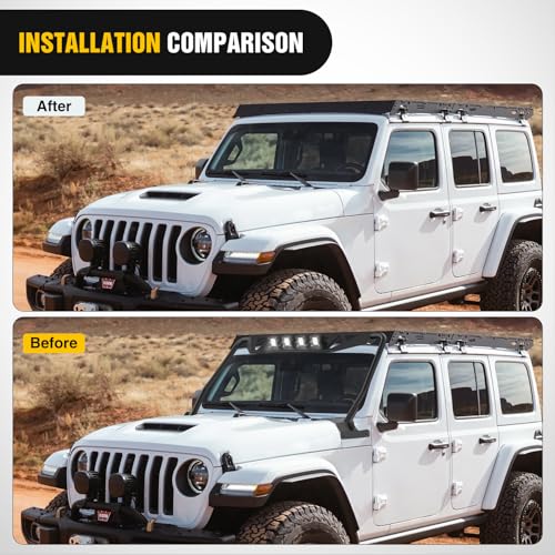Image of Nilight Windshield Frame Cover for 2018-2026 JL JLU & JT | with light Roof Sun Visor Cowl Body Armor for Jeep Wrangler JL JLU & Gladiator JT (Excluding JL 4xe & JT Mojave)