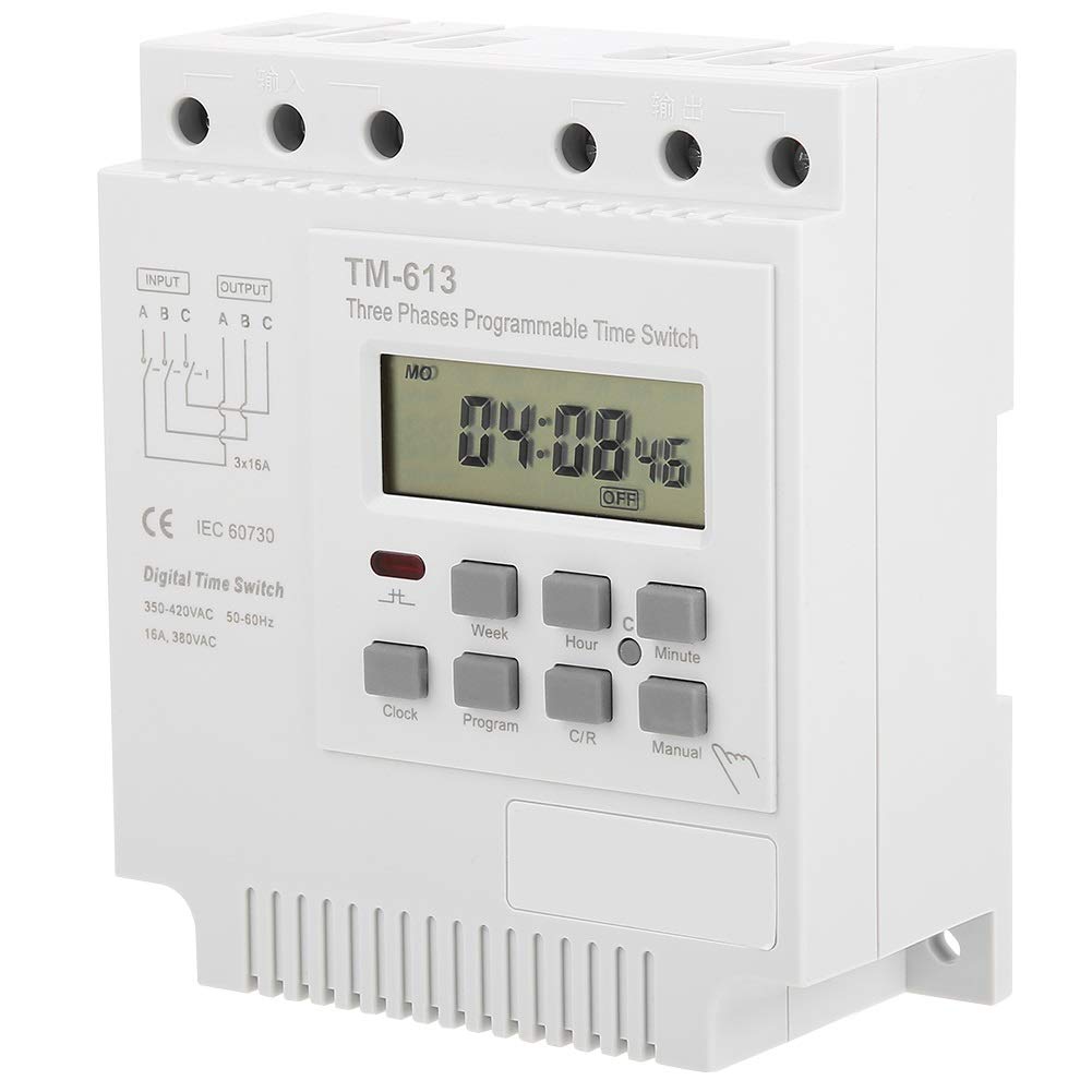 Nikou Interruptor Temporizador - Interruptor Temporizador Relé de Tiempo TM-163 Tres Fases Tiempo Digital Inteligente Relé semanal Control programable Potencia 380V / 50-60Hz 16A