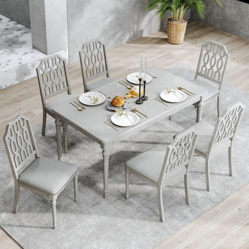 chairus-Farmhouse-Dining-Chairs-Set-of-2-Upholstered-Armless-Kitchen-Chairs-with-Lattice-Carved-Back-Rustic-Chenille-Padded-Wooden-Side-Chairs-for-Dining-Room-Living-Room-Restaurant-Grey chairus Farmhouse Dining Chairs Set of 2 Upholstered Armless Kitchen Chairs with Lattice Carved Back Rustic Chenille Padded Wooden Side Chairs for Dining Room Living Room Restaurant Grey