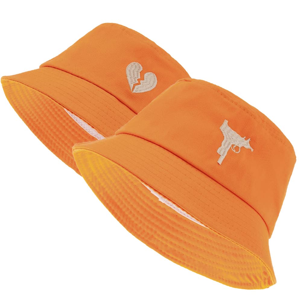 YAMEE Uzi Bucket Hat for Women Reversible Summer Travel Beach Sun Hat Embroidered Fisherman Cap for Girls Men Teens, Orange, One Size