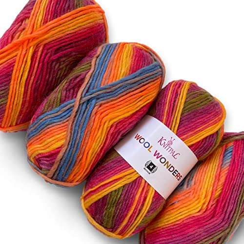 Image of Wool Wonders Yarn for Crocheting, 4-Pack (640Yds / 400G), Free Patterns - Wool Yarn for Knitting - Aran /Heavy #4 Medium Worsted Weight - Colorful Tulips