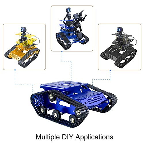 Image of Smart Robot Car Chassis Kit Aluminum Alloy Big Tank Chassis with 2WD Motors for Jetson Nano /Raspberry Pi /Arduino DIY STEM Education Projects and ROS Research (Blue, with DC Motor)