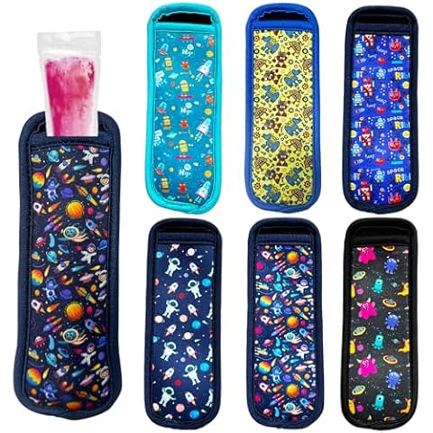6 Pieces SLEILIN Ice Pop Neoprene Insulator Sleeves, Ice Pop Stick Sleeves for Kids, Multicolor Ice Sleeves Holder Bags, Freezer Reusable Popsicle Covers, Antifreezing Covers for Girls Boys. Cover