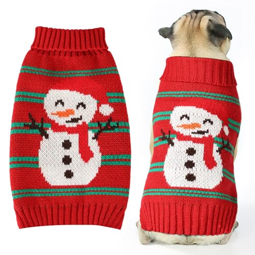 Image of Christmas Dog Sweaters for Small Medium Large Dogs and Cats,Pet Soft Warm Holiday Outfit Girl & Boy,Pup Winter Clothes Turtleneck Double Knitting Collar for Outdoors Playing (Snowman,Large)