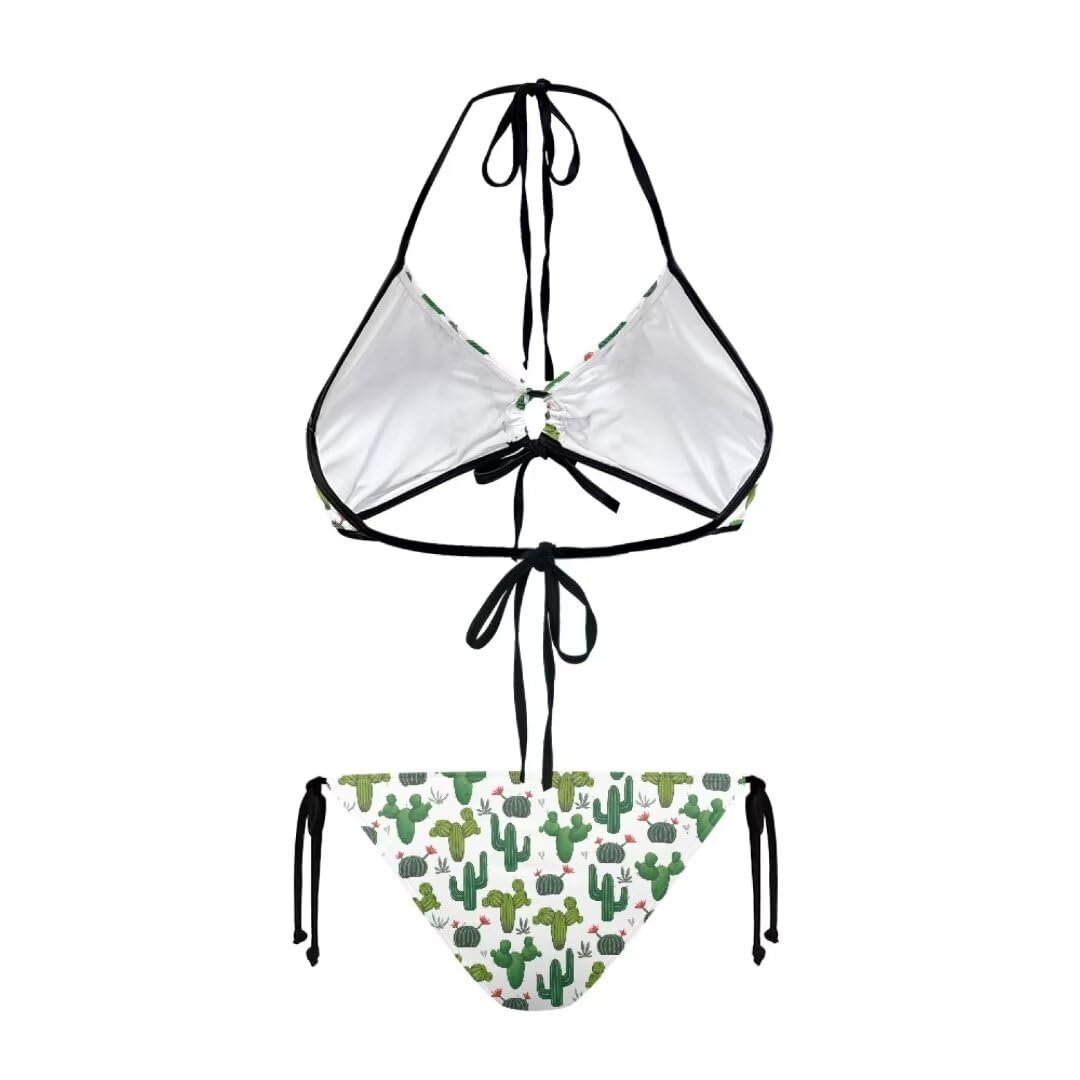 Youngerbaby Women's Green Cactus Design Fashion Bikini Swimsuit Swimwear Bathing Suit Push Up String Halter