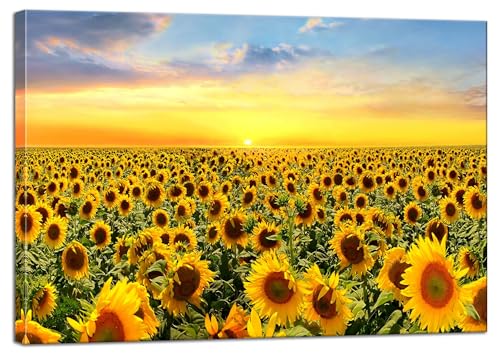 Small Sunflower Canvas Wall Art Sunset Floral Wall Decor Flower Pictures For Living Room Bedroom Bathroom 12