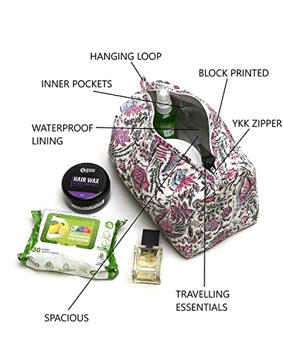 Image of Cosmetic Bag for Women | Makeup Pouch with Loop for Hanging | Toiletry Bags for Travel | Grooming Kit Storage Pouch for Men | Multicolour