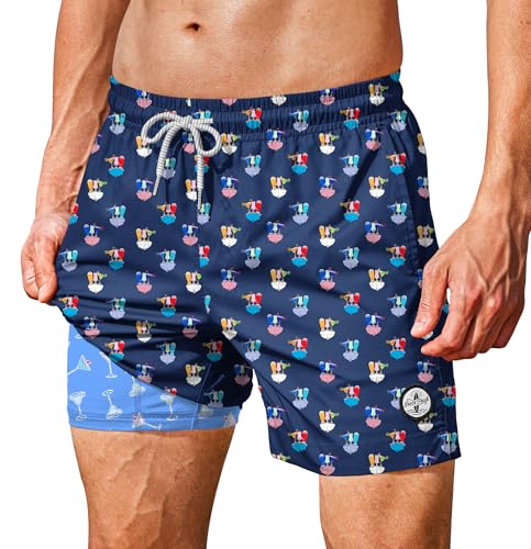 Image of Men's 5'' Swim Trunks with Compression Liner Graphic Beach Dry Fit Lightweight Bathing Shorts (S-XXL)