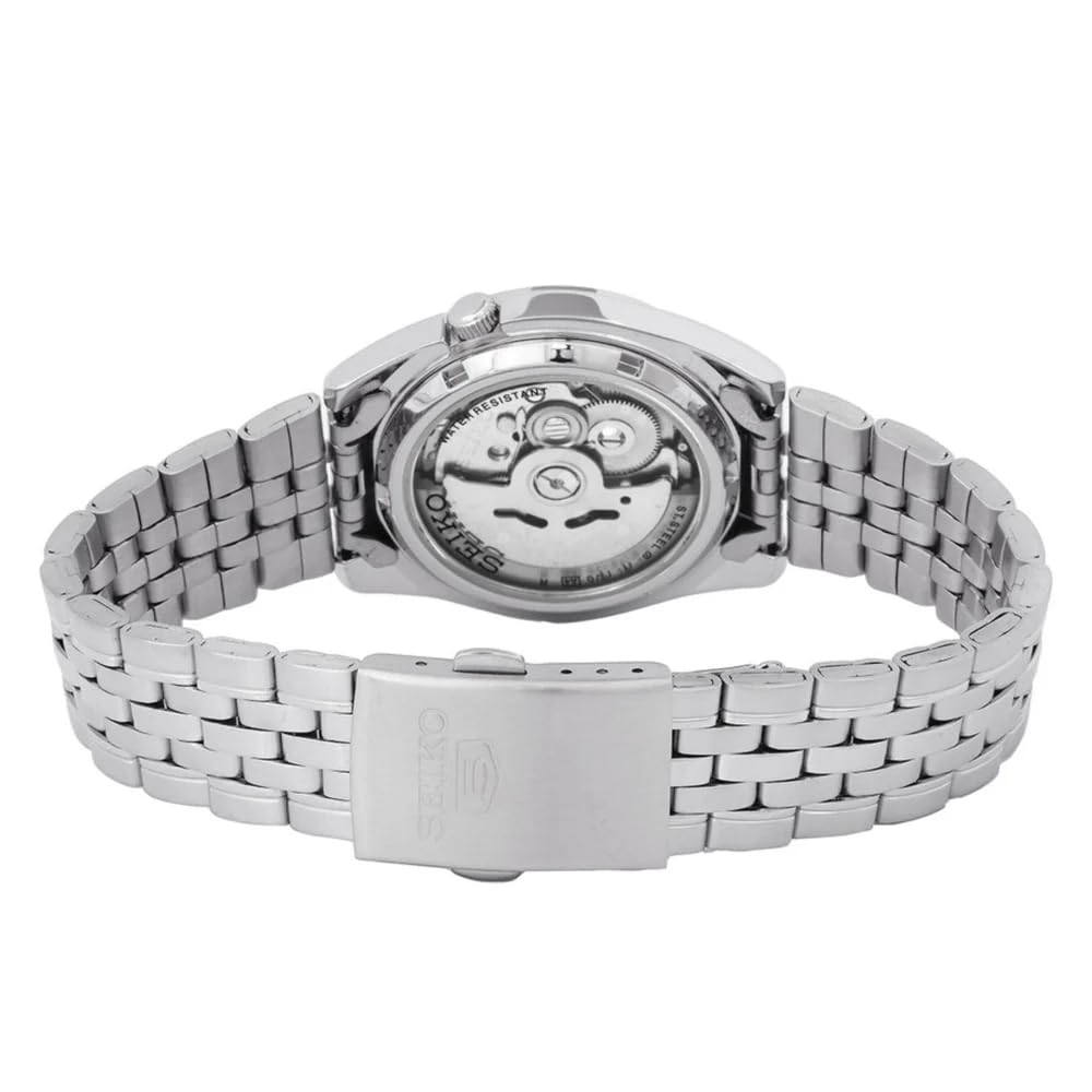 Seiko - SNK361K1-5 - Męski zegarek - automatyczny analogowy - czarna tarcza - szary pasek stalowy, Czarny/Szary, Klasyczny