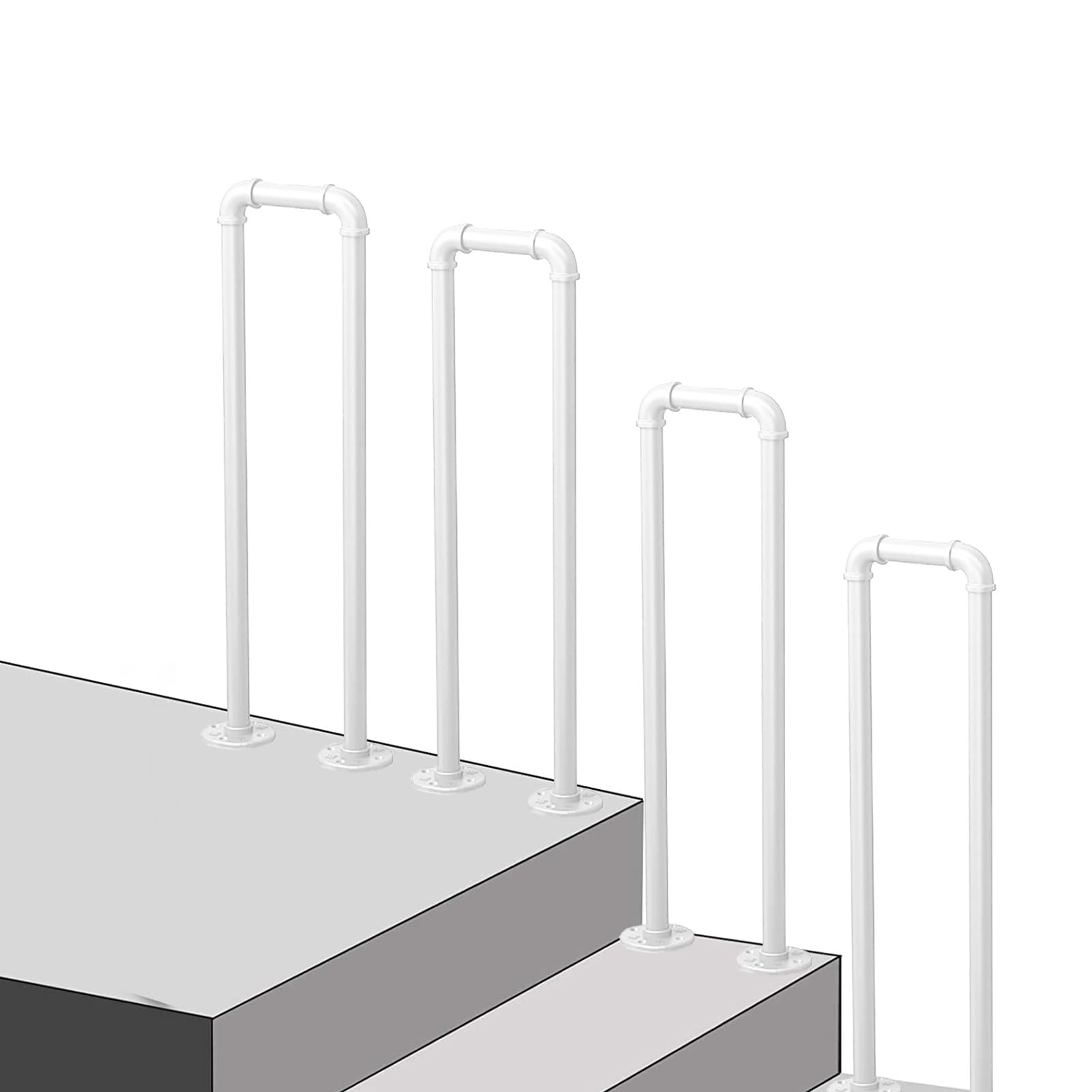 GLDYTVF Industrial Staircases Railing for Outside Steps, White Transitional Handrail for Concrete Steps and Wooden Stairs, Handrail Picket for Outdoor Front Porch Steps(Size:90cm(2.9ft))
