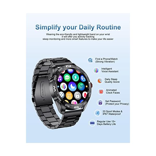 LIGE Smart Watch for Men Bluetooth Call Answering, 1.32'' HD Colour Display Rotating Button Fitness Tracker with Heart Rate Blood Pressure Sleep Monitor,IP67 Waterproof Pedometer for iOS Android Black - Image 6