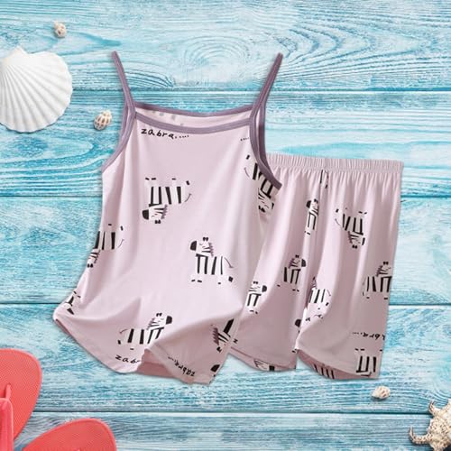 Cotton 𝐏a𝐣amas Set for Girls Spaghetti Strap Tanks & Shorts 2PCS 𝐒lee𝐩wear Toddler Kids Comfy Sleeveless 𝐋oun𝐠ewear3