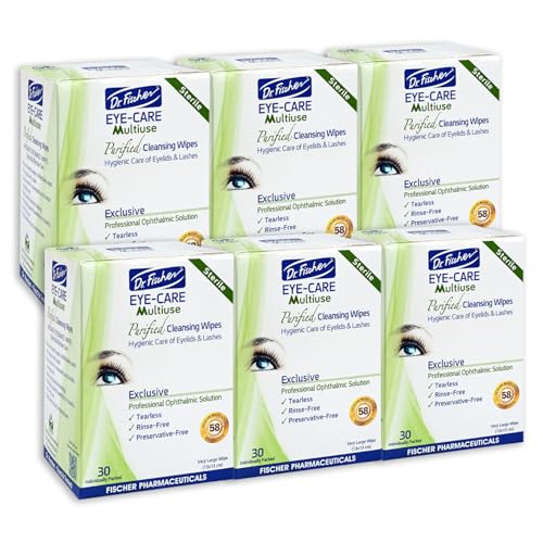 Image of Dr. Fischer Eye Wipes - Hypoallergenic Eyelid Wipes for Everyday Eye Cleansing and Gentle Makeup Remover. (6 packs of 30 wipes each)