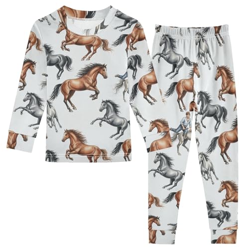 Pajama Sets Long Sleeve Horses Running in Pattern Soft Comfy Sleepwear 2 Piece PJS 3-8T