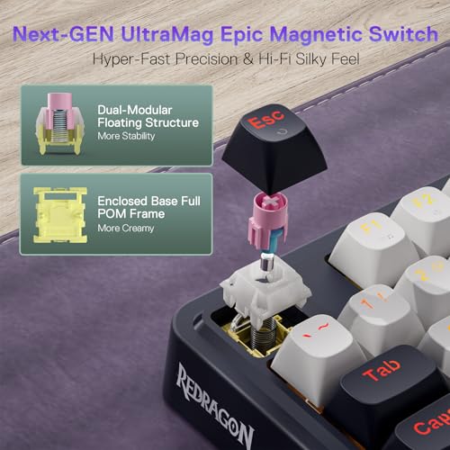 Image of Redragon K673 HE Rapid Trigger Gaming Keyboard, 81 Keys 8K Wired Mechanical Keyboard w /Next-Gen UltraMag 100% POM Silky Magnetic Switch, Dual-Module Floating Structure Design, 2-Layer Noise Dampening