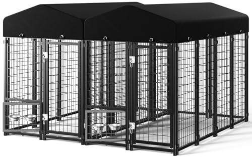 Heavy Duty Outdoor Dog Kennel with Roof & Feeders