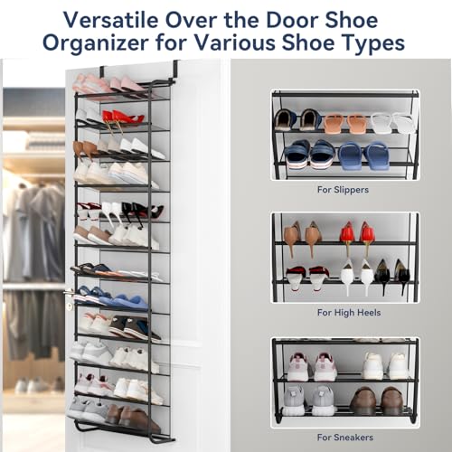 Image of Whitmor 36 Pair Over The Door Shoe Organizer, 12 Tier Hanging Shoe Organizer, Heavy Duty Metal & Mesh Shoe Holder, Hanging Shoe Rack for Closet Organizer, 74 inch L x 21.7 inch W x 7.5 inch H, Matt Gunmetal
