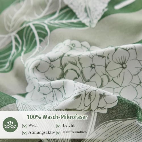 Lekesky Bettwäsche 220x240 3teilig + 2 Kissen 80x80, Grün Hortensie – Ansicht 5