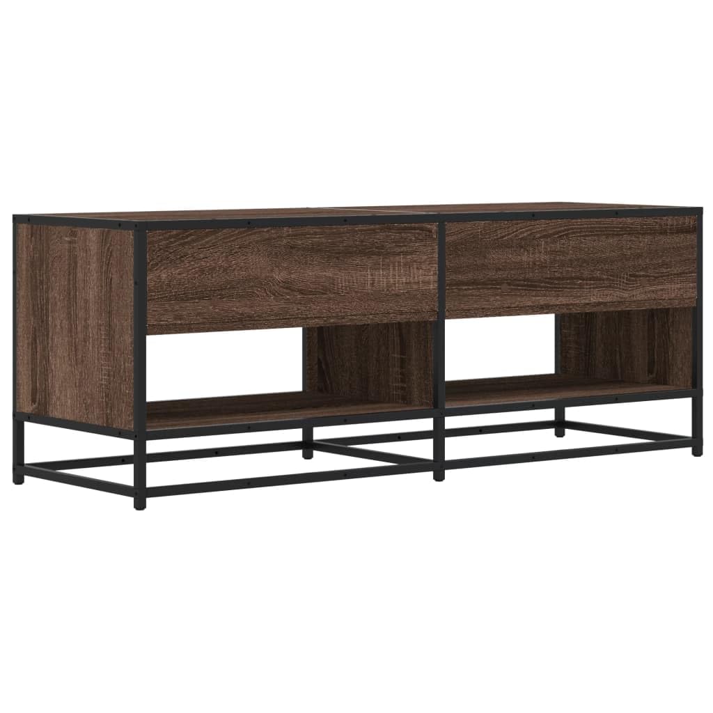 Mobile TV marrone effetto rovere, 120,5 x 40 x 46 cm, in legno e metallo, con vano portaoggetti, per soggiorno, camera da letto, home theater, ripiano stabile, canalina per cavi