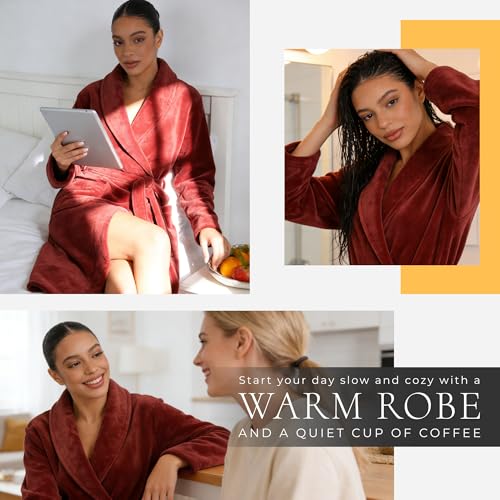 Image of HEARTNICE Womens Fleece Robes, Soft Plush Long Bathrobe, Thick Kimono Robes for Womens, Warm House Coat