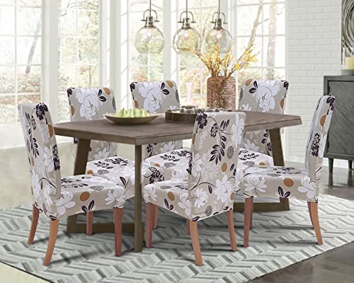 Image of SPRINGRICO Chair Covers for Dining Room 6 Pack, Stretch Dining Chair Cover, Washable Spandex Kitchen Parsons Chair Slipcovers, Removable Seat Protector for Home or Party ( Set of 6, FLOWERINAS)