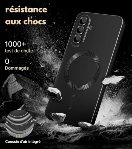 Image of DIZORO Samsung A17 5g Case, Compatible with Mag Safe Back Cover, Matte Luxury Metallic Luster Flexible TPU Wireless Charging Shockproof Case with Camera Protector Lens (Black)