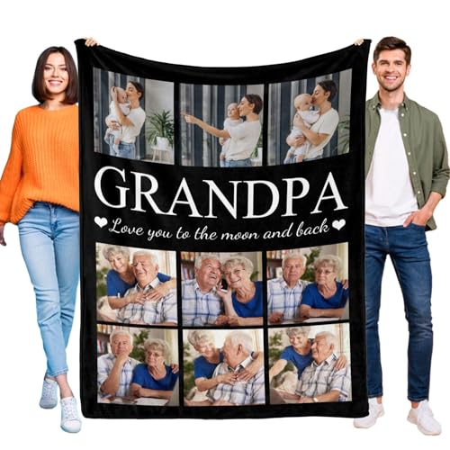 Servacity Grandpa Blanket Personalized Gifts Fathers Day Best Grandpa Blanket from Grandkids Customized Blankets with Photos Custom Picture Blankets Throw Grandparents Fathers Day Birthday Gifts