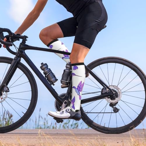 VOSERY Compression Socks for Women Men - Purple Hummingbird Knee High Compression Stockings for Women Men 6