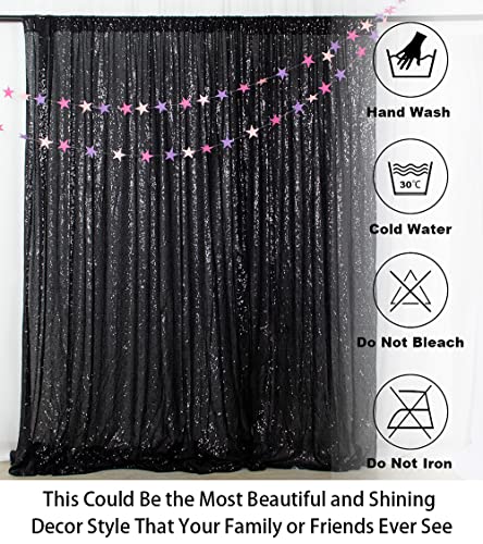 Black Sequin Backdrop Curtains 2 Panels Seuqin Bakdrop 4X8Ft Shimmer Backdrop For Photograph Wedding Backdrop Drapes Black Glitter Backdrop Curtain #TOP4