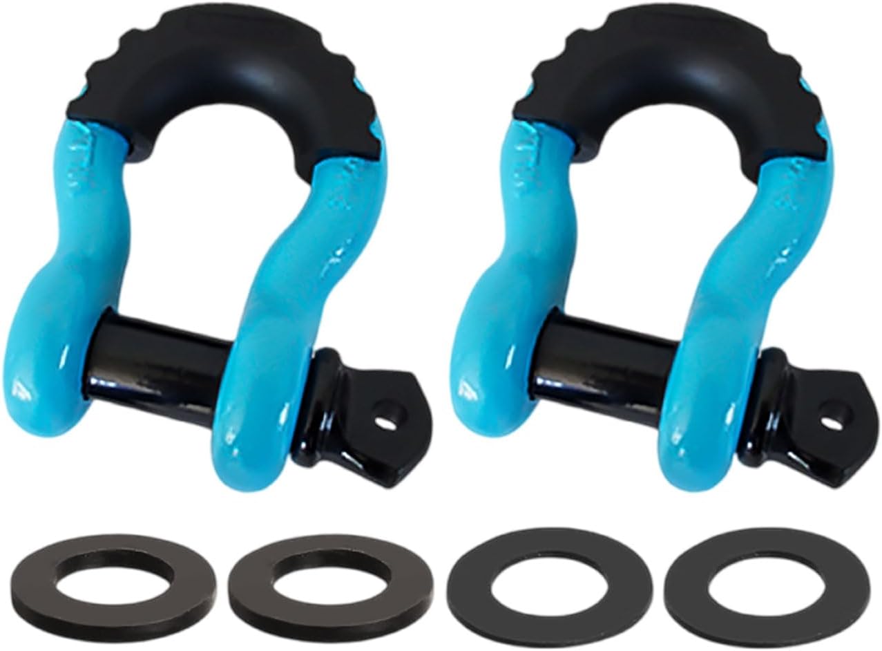 COYOUCO D-Ring Shackle 19T Break Strength with Screw Pin, Shackle Isolator Washers Kit for Tow Strap Winch Off Road Vehicle Recovery (2 Pack),Light Blue