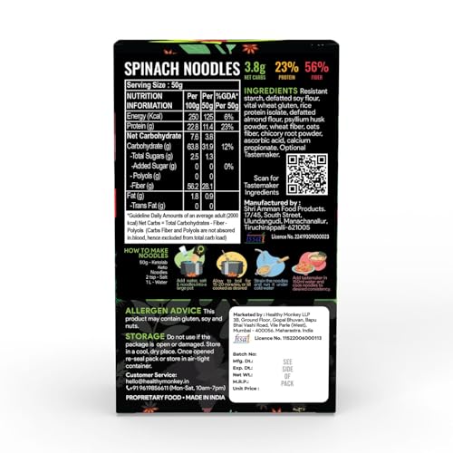 Image of Ketolab Keto Spinach Noodles Spaghetti, 200 Gms, 1 Pack, 3.8g Net Carb & 23% High Protein /Serving, Identical to Regular Noodles, Low Carb, High Fibre, Low GI, Keto Diet, Diabetic Friendly