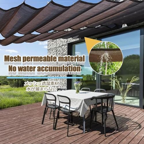 Auvent rétractable pergola en U - Toile de vague rétractable 1.1x12m pour ombrage extérieur - 5
