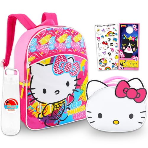 Hello Kitty Backpack with Lunch Box Set - Bundle with School Bag, Lunch Bag, Stickers, Water Bottle, More | Hello Kitty School Supplies Pack for Kids - Main Image
